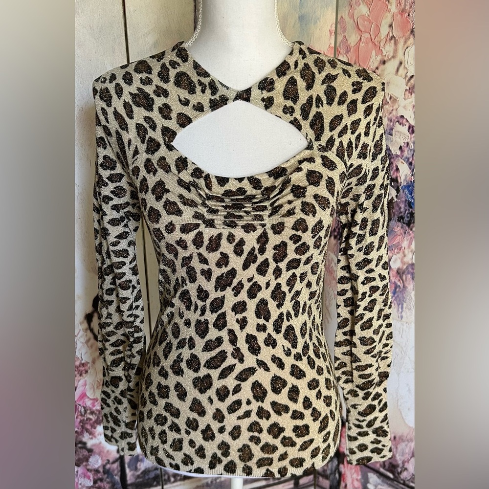 Cache - Metallic Leopard Print Cut-Out Sweater. Size S